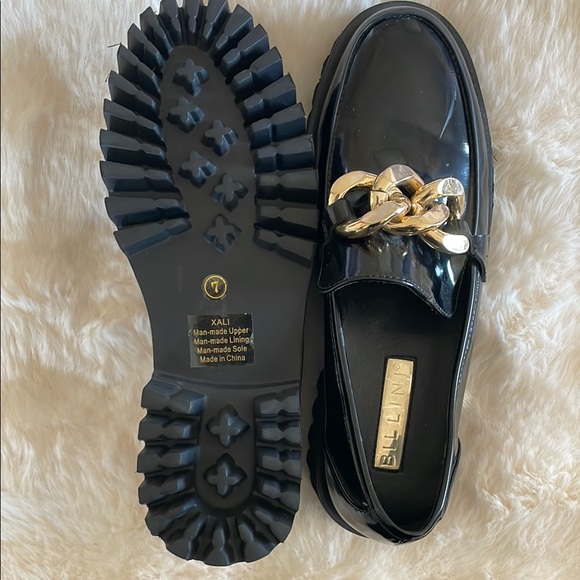 Billini Black Glossy Loafers with Gold Accent #174 - Picture 5 of 7